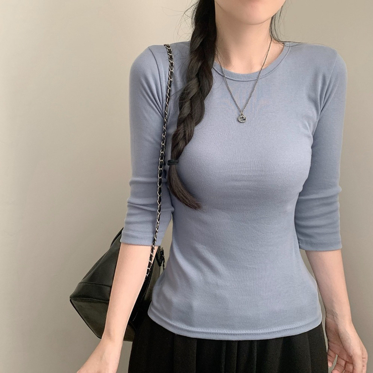 七分袖ラウンドネックTシャツ(12color) SKY BLUE