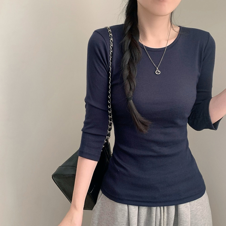 七分袖ラウンドネックTシャツ(12color) NAVY