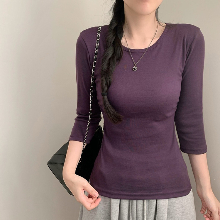 七分袖ラウンドネックTシャツ(12color) PURPLE