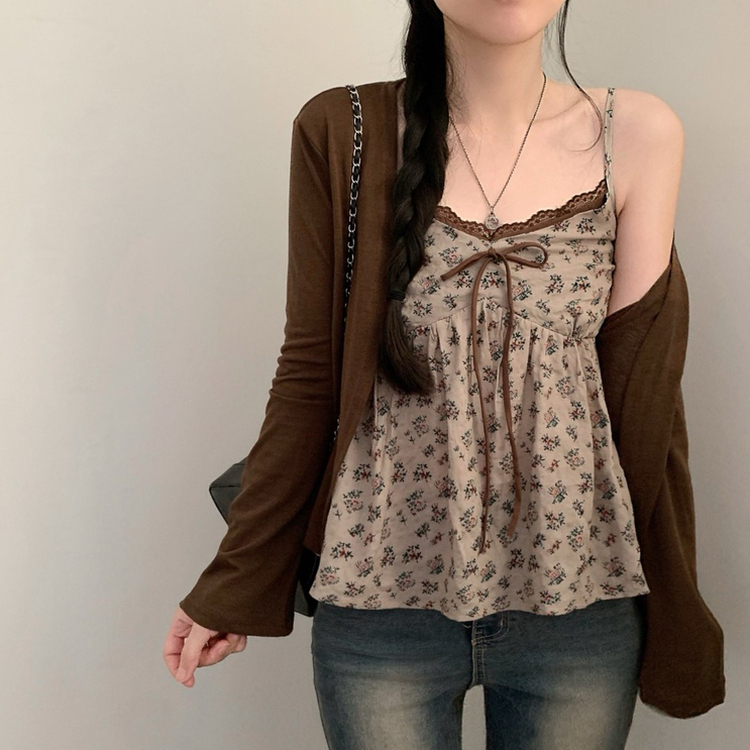【SET】レースキャミソール＋カーディガン BROWN