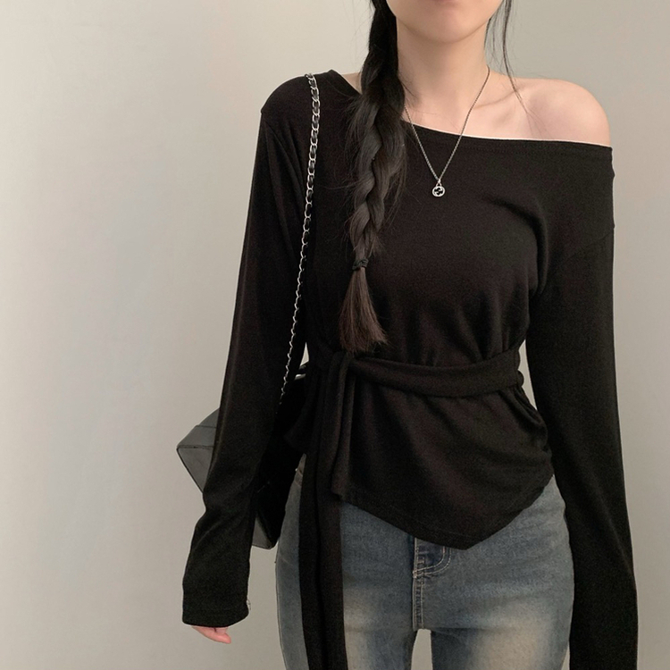 アシメワンショルダーTシャツ BLACK