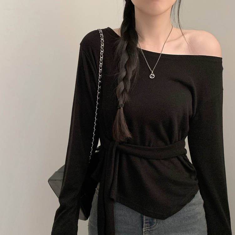 アシメワンショルダーTシャツ BLACK