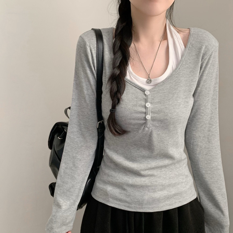 レイヤードホルターネックTシャツ GREY