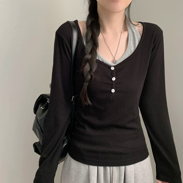 レイヤードホルターネックTシャツ BLACK