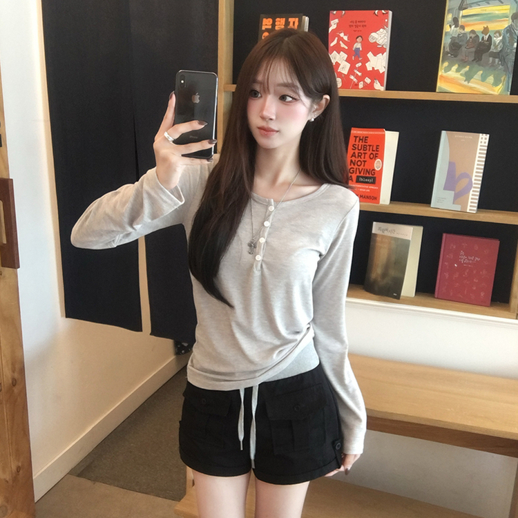 シアーレイヤードボタンTシャツ(5color) GREY