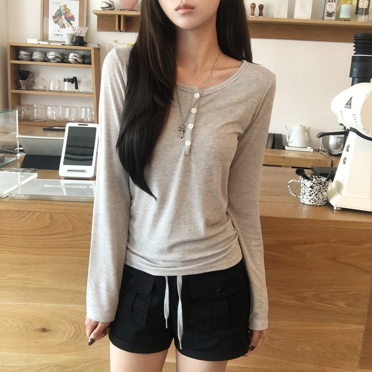 シアーレイヤードボタンTシャツ(5color) GREY