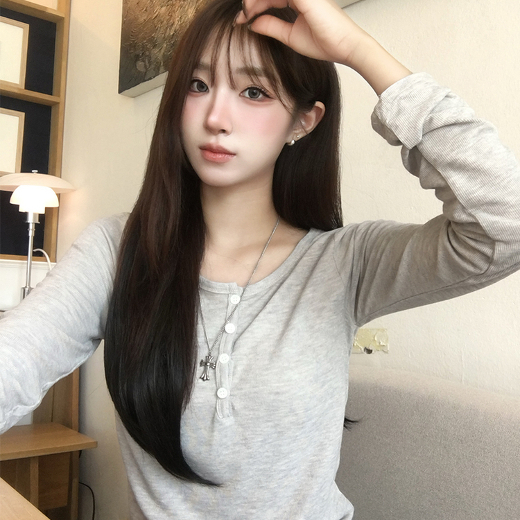シアーレイヤードボタンTシャツ(5color) GREY