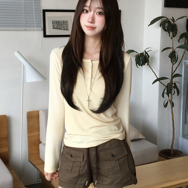 シアーレイヤードボタンTシャツ(5color) LIGHT YELLOW