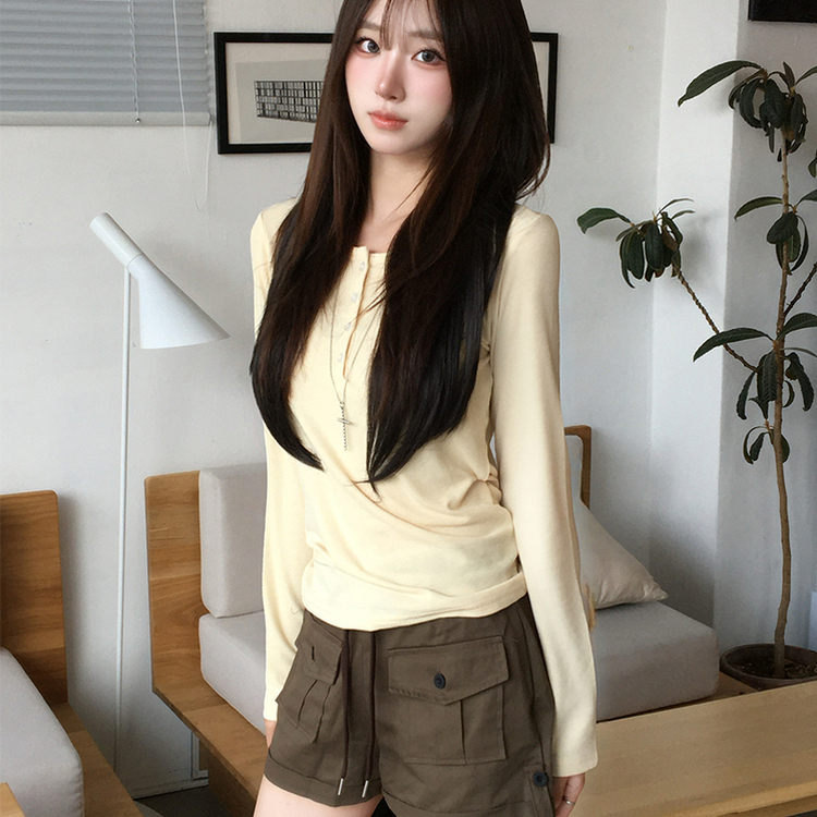 シアーレイヤードボタンTシャツ(5color) LIGHT YELLOW