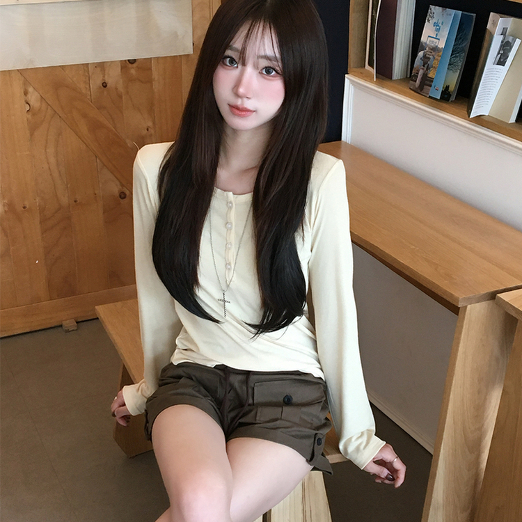 シアーレイヤードボタンTシャツ(5color) LIGHT YELLOW
