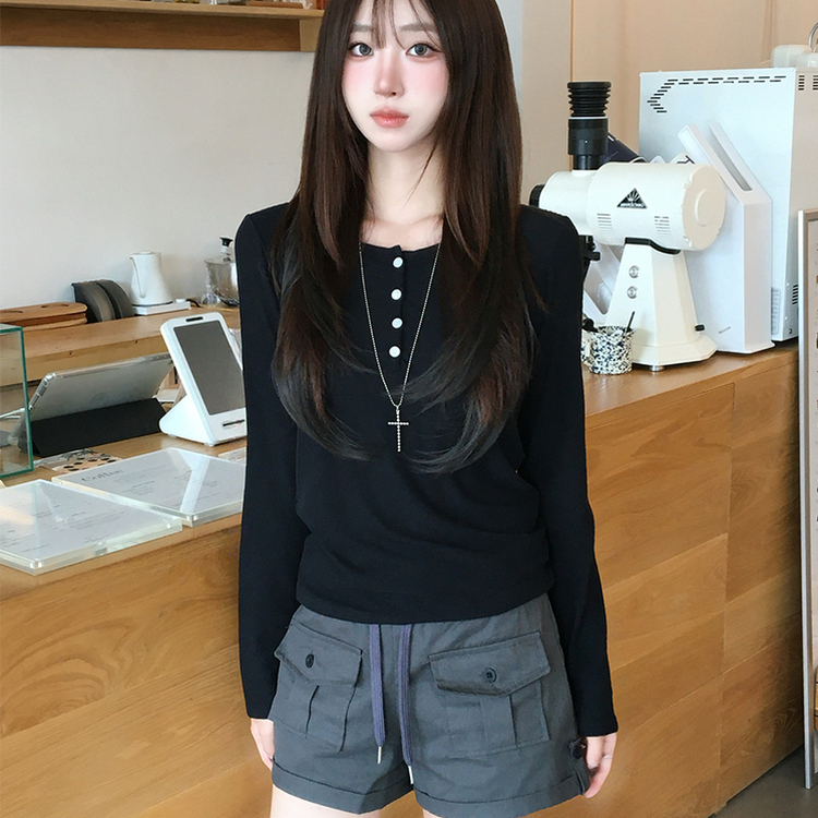シアーレイヤードボタンTシャツ(5color) NAVY