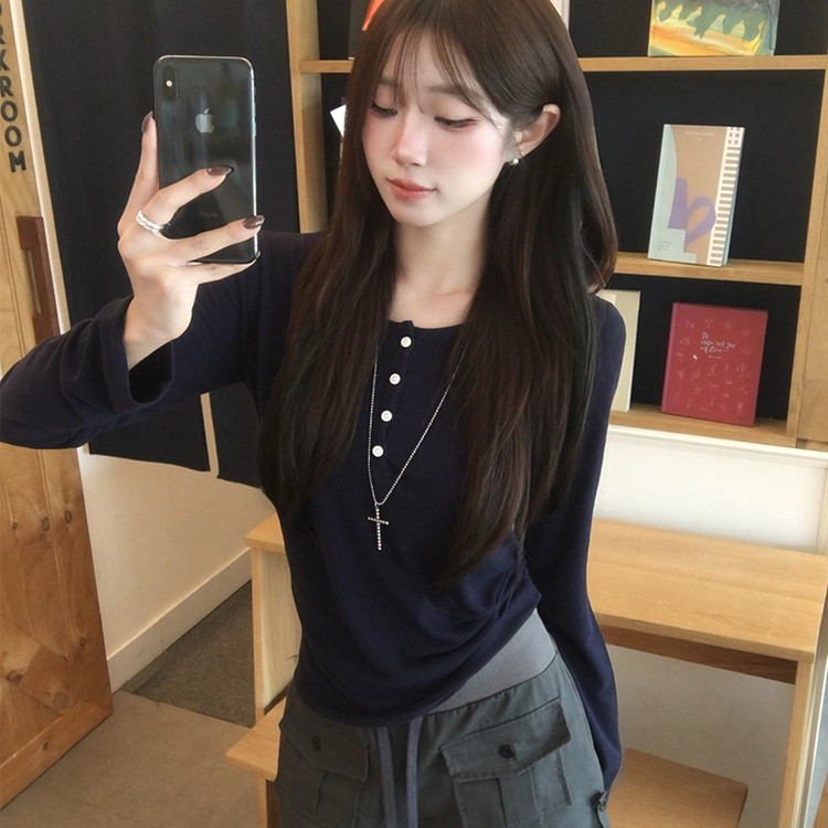 シアーレイヤードボタンTシャツ(5color) NAVY