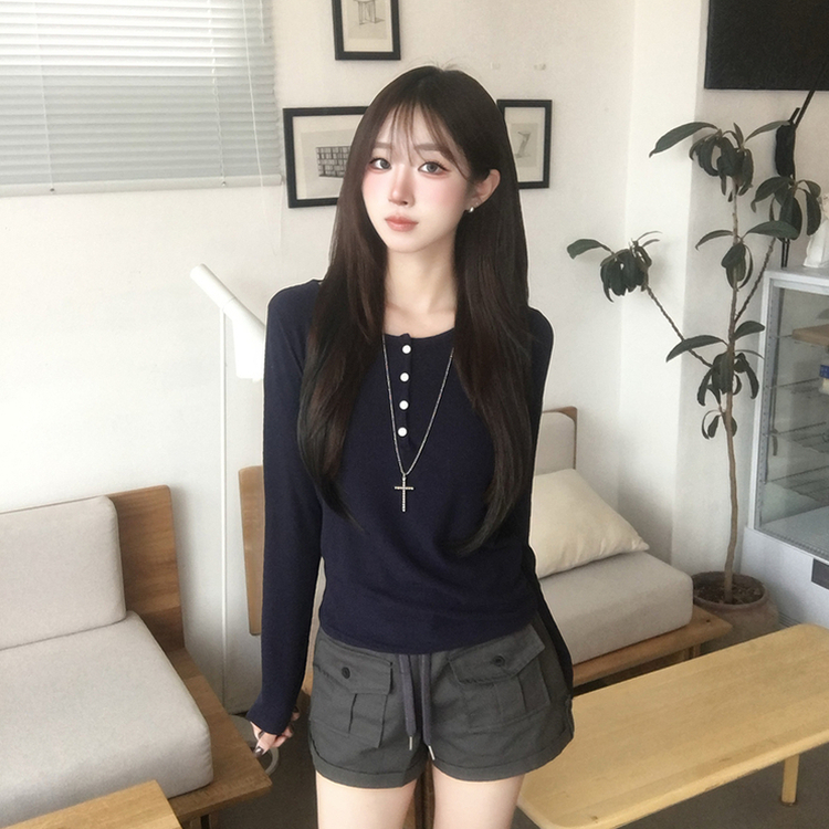 シアーレイヤードボタンTシャツ(5color) NAVY