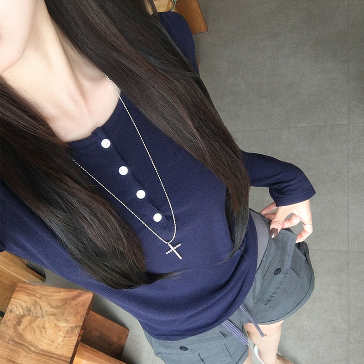 シアーレイヤードボタンTシャツ(5color) NAVY