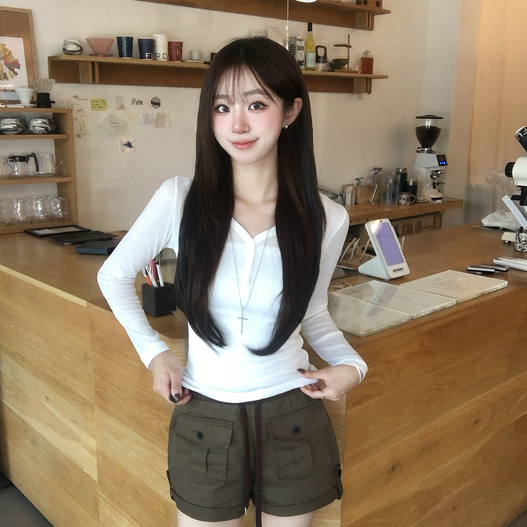 ボタンヘンリーネックリブTシャツ(5color) IVORY