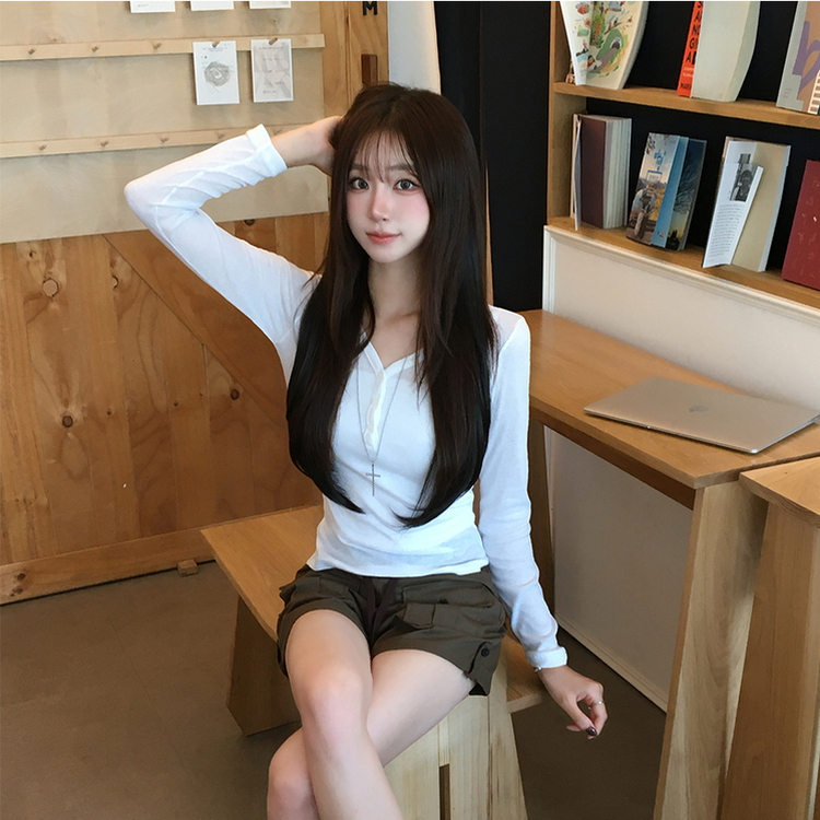 ボタンヘンリーネックリブTシャツ(5color) IVORY
