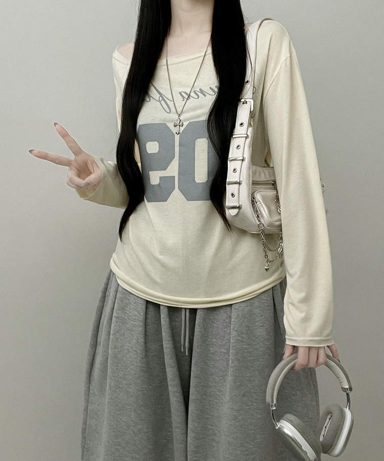 レタリングボートネックワンショルダーTシャツ YELLOW