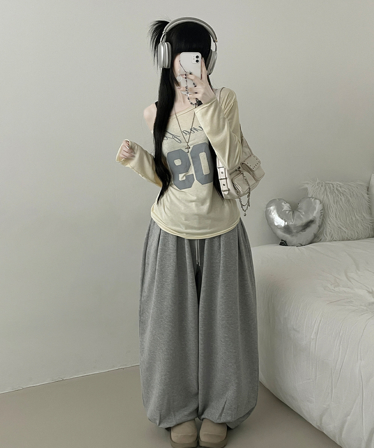 レタリングボートネックワンショルダーTシャツ YELLOW