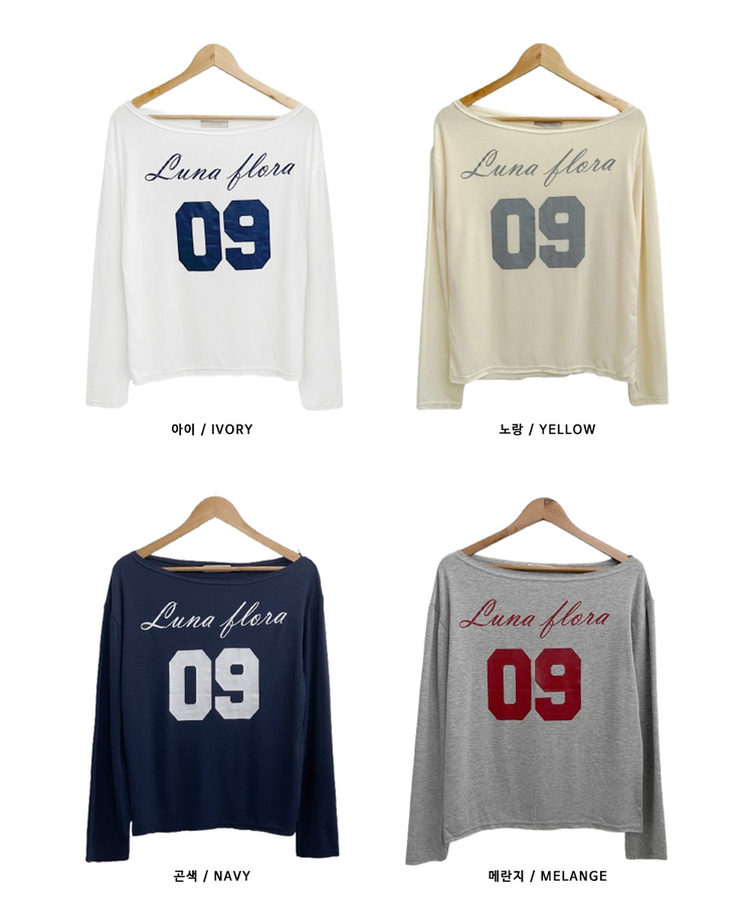 レタリングボートネックワンショルダーTシャツ