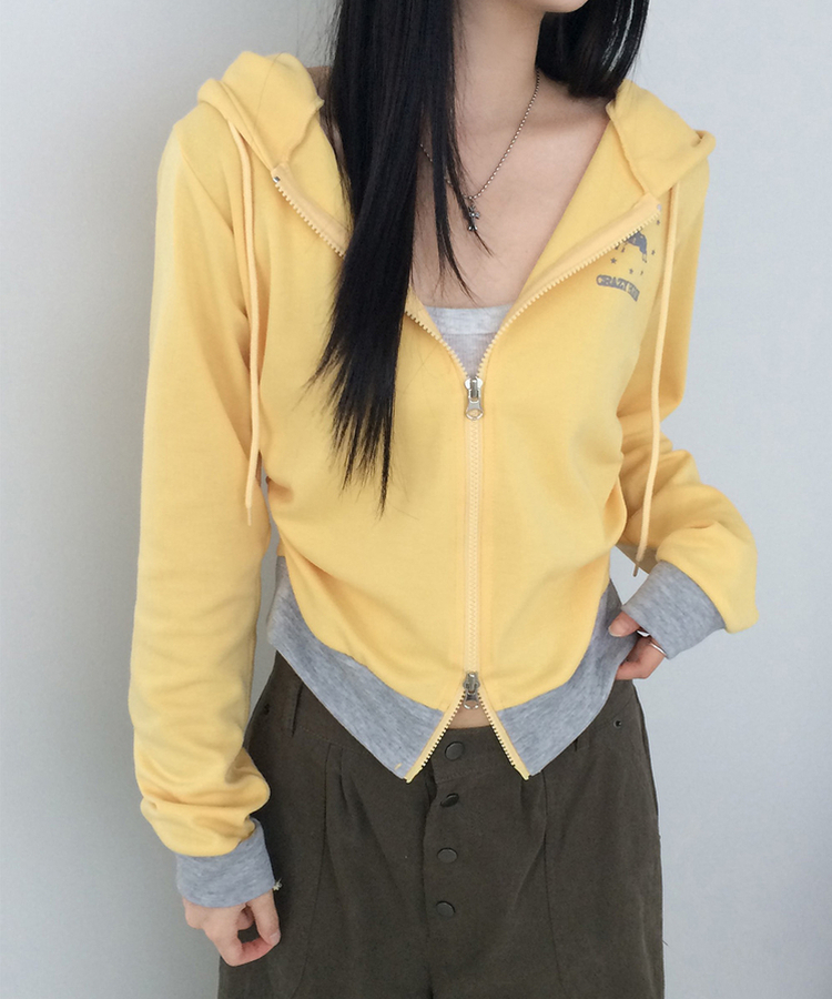 バックプリントフードジップアップパーカー YELLOW