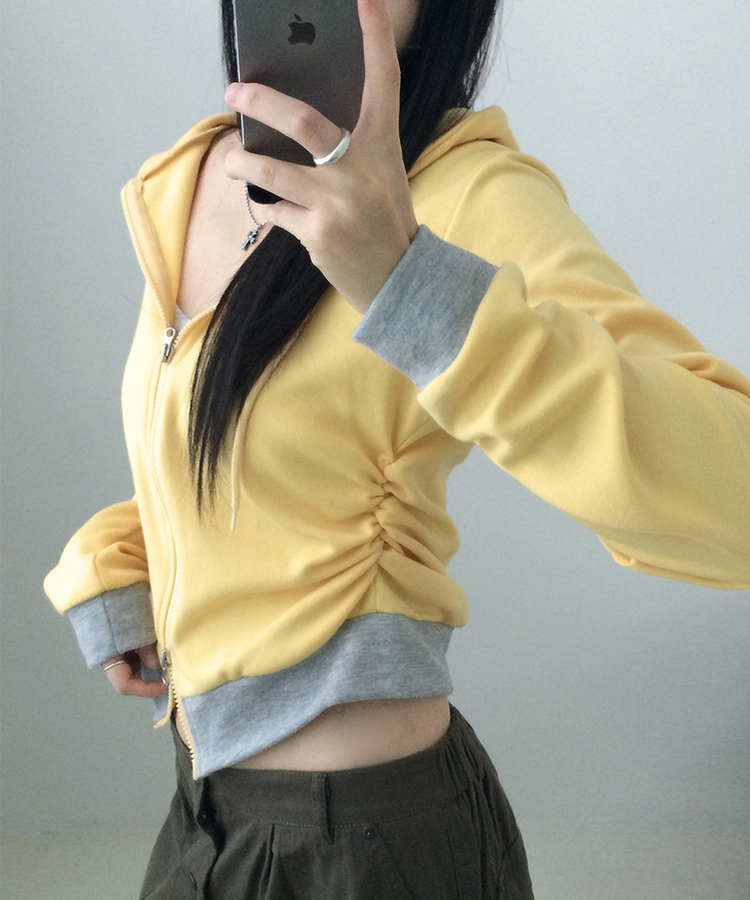 バックプリントフードジップアップパーカー YELLOW