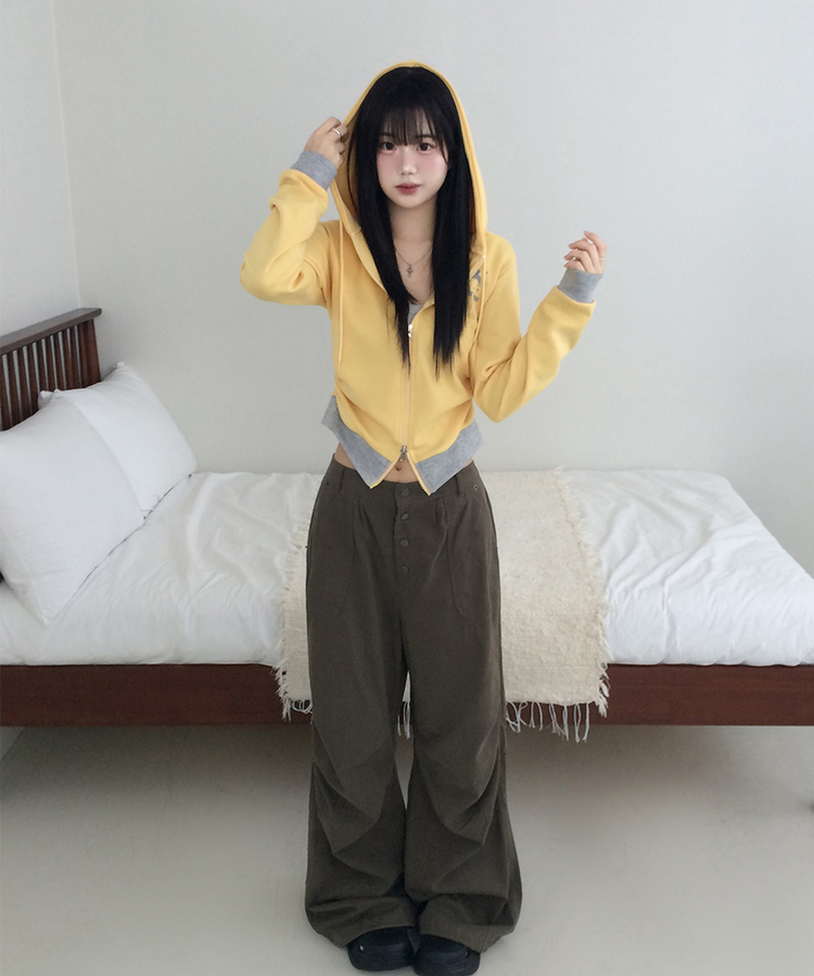 バックプリントフードジップアップパーカー YELLOW