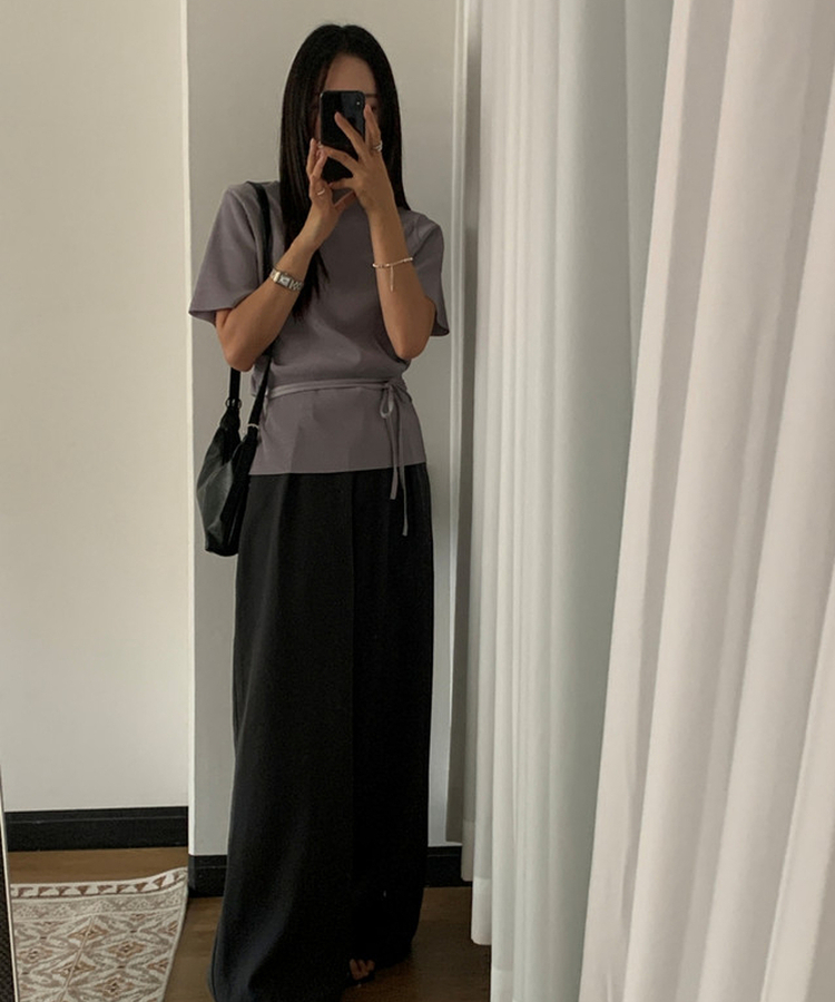 【タイ付き】ハイネックプリーツ半袖ブラウス GREY