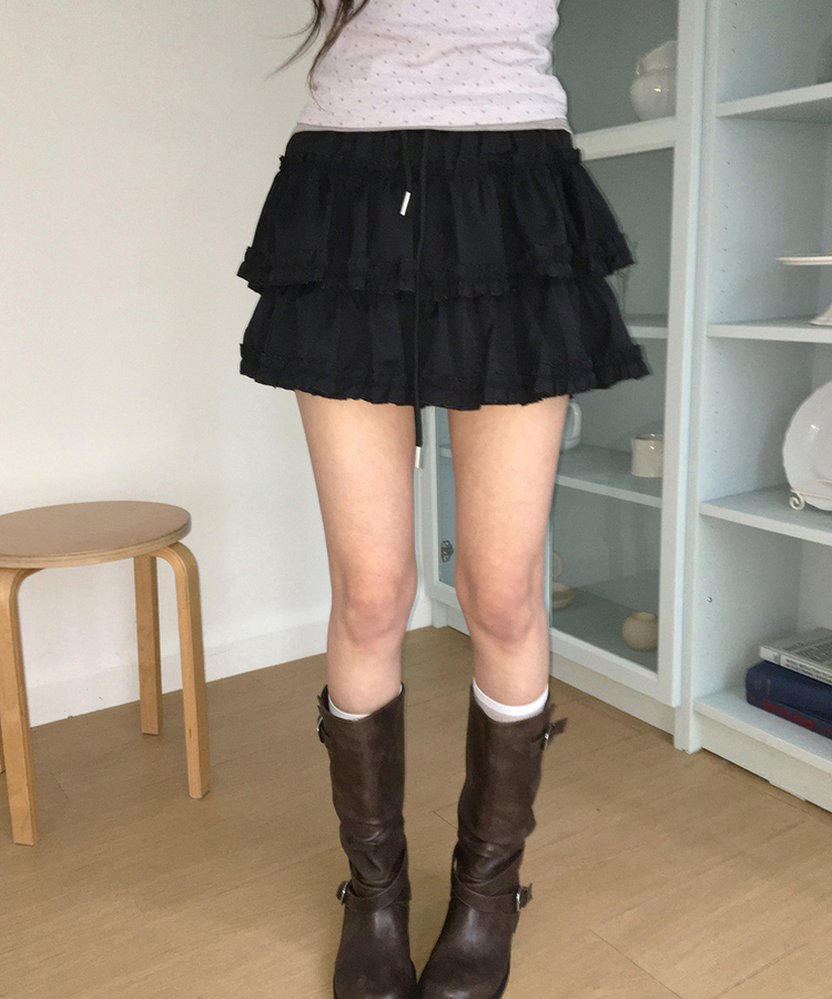 ガーリーティアードスカート BLACK