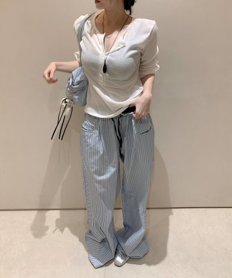 ロールアップヘンリーネック長袖Tシャツ IVORY
