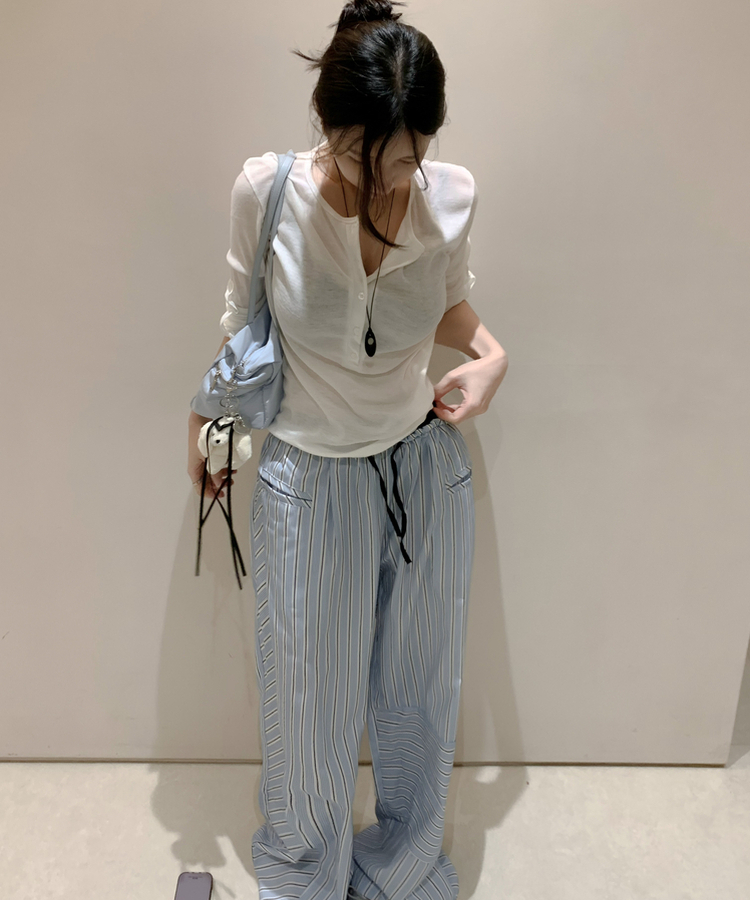 ロールアップヘンリーネック長袖Tシャツ IVORY