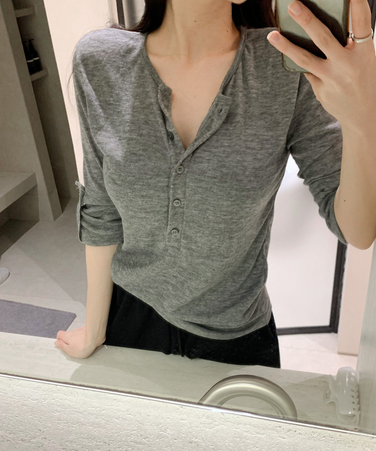 ロールアップヘンリーネック長袖Tシャツ GREY