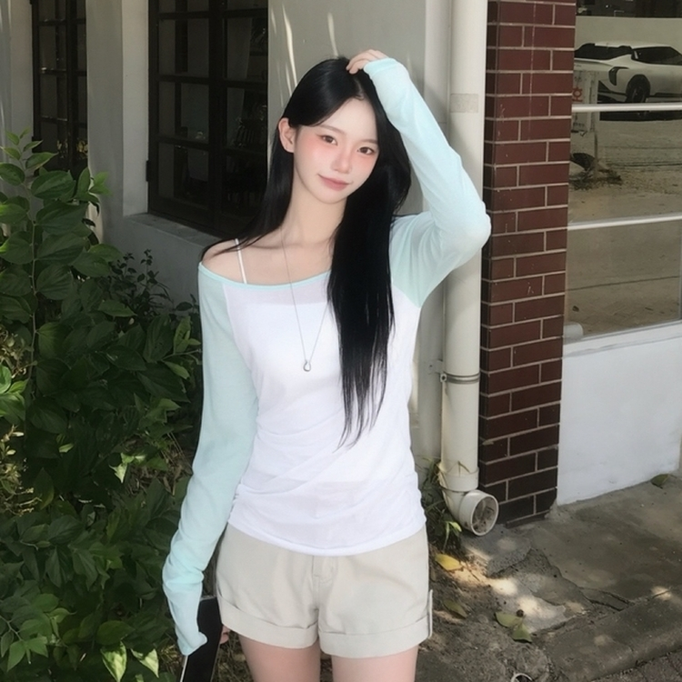 ボートネックオフショルシアー長袖Tシャツ(5color) MINT