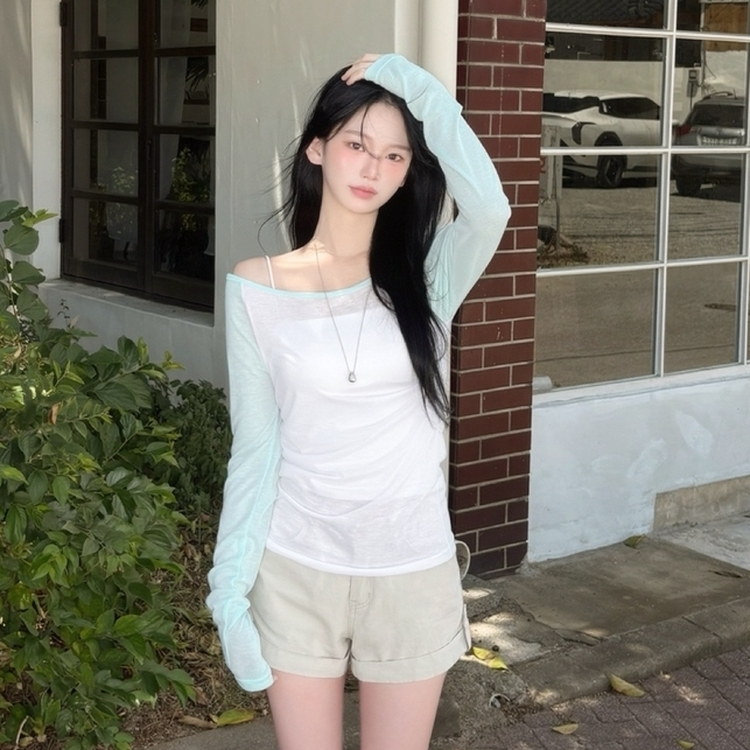 ボートネックオフショルシアー長袖Tシャツ(5color) MINT