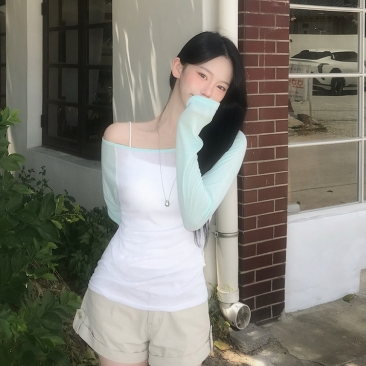 ボートネックオフショルシアー長袖Tシャツ(5color) MINT