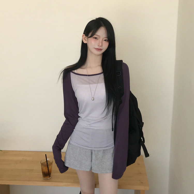 ボートネックオフショルシアー長袖Tシャツ(5color) PURPLE