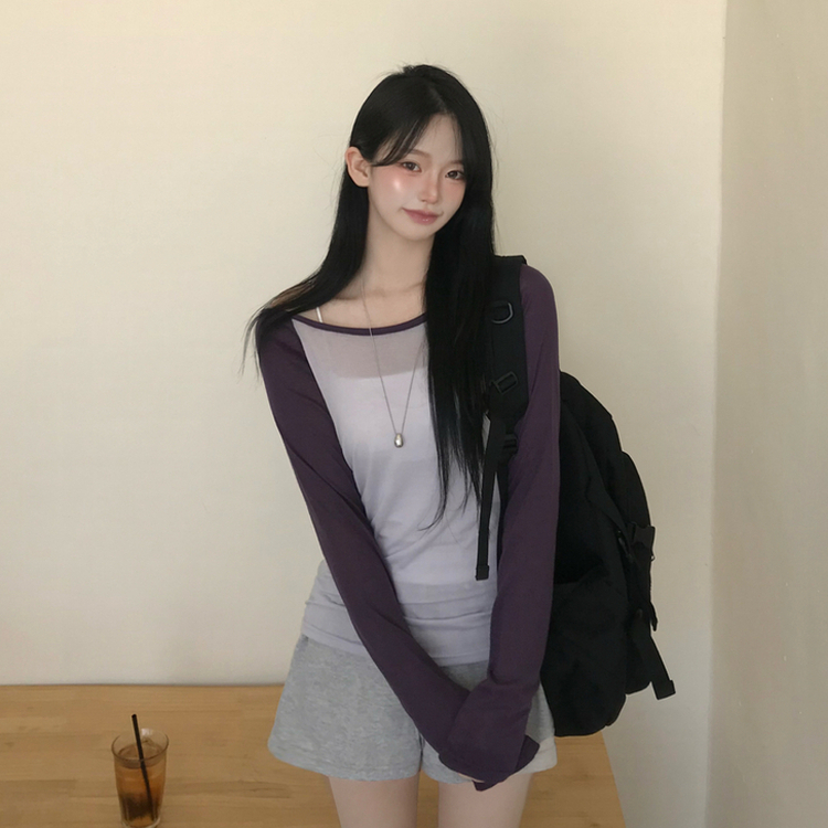 ボートネックオフショルシアー長袖Tシャツ(5color) PURPLE