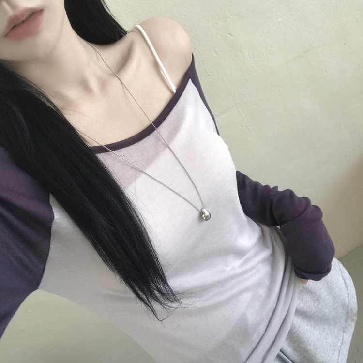 ボートネックオフショルシアー長袖Tシャツ(5color) PURPLE