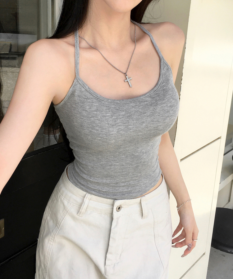ホルターネックリブリボンキャミソール GREY