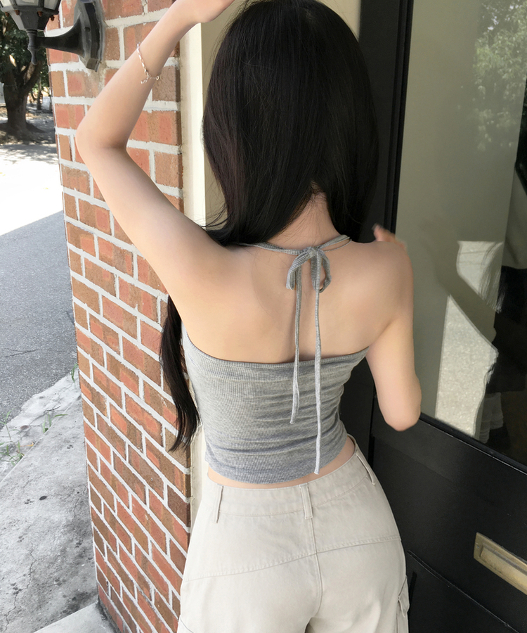 ホルターネックリブリボンキャミソール GREY