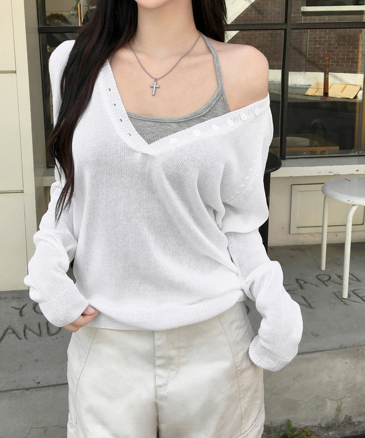 ホルターネックリブリボンキャミソール GREY