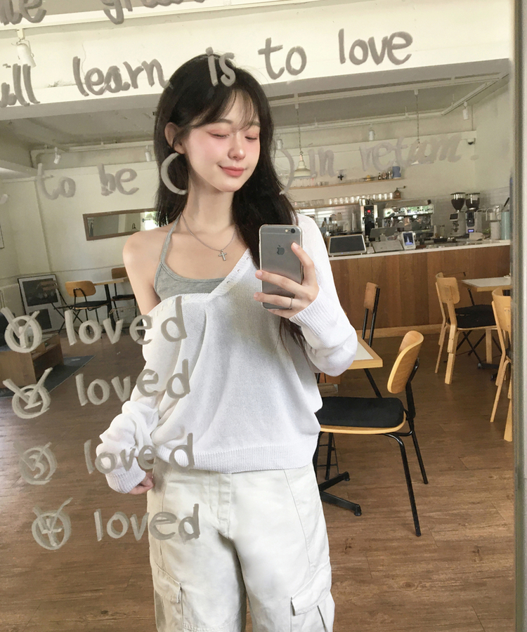 ホルターネックリブリボンキャミソール GREY