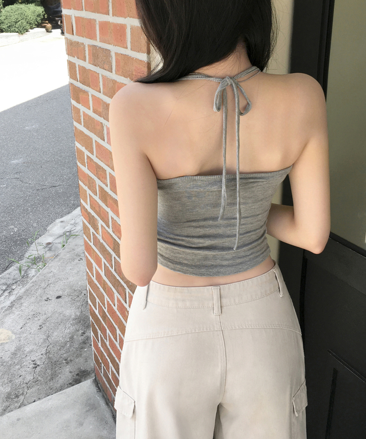 ホルターネックリブリボンキャミソール GREY