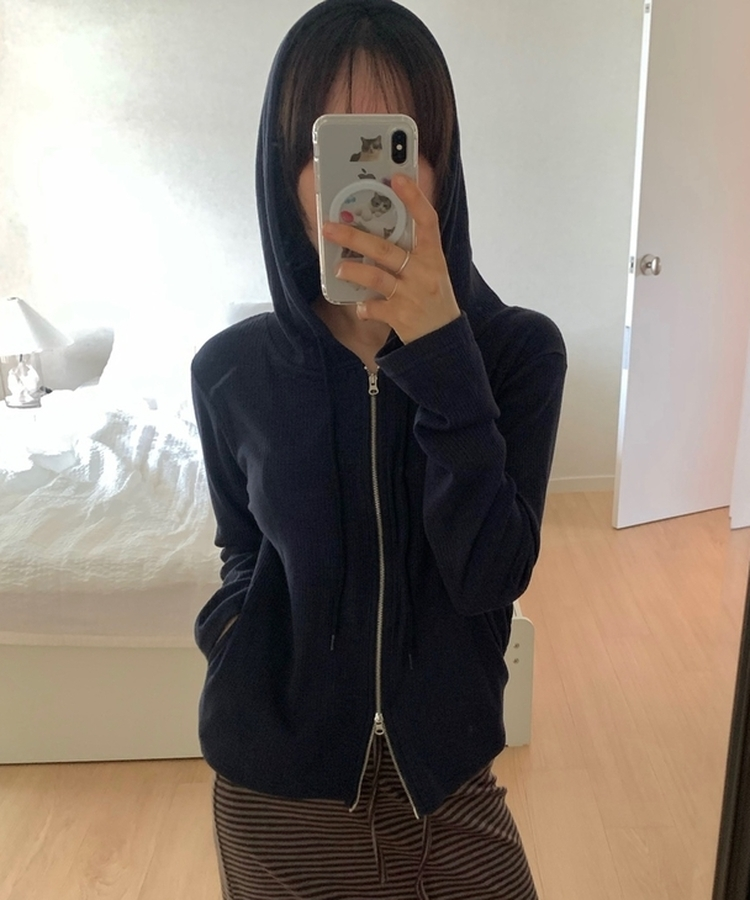 2wayリブジップアップフードトレーナー NAVY