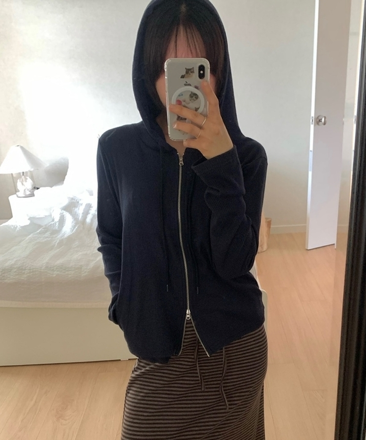 2wayリブジップアップフードトレーナー NAVY