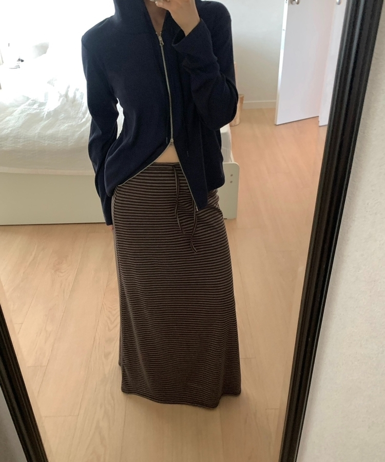 ストライプマキシスカート BROWN