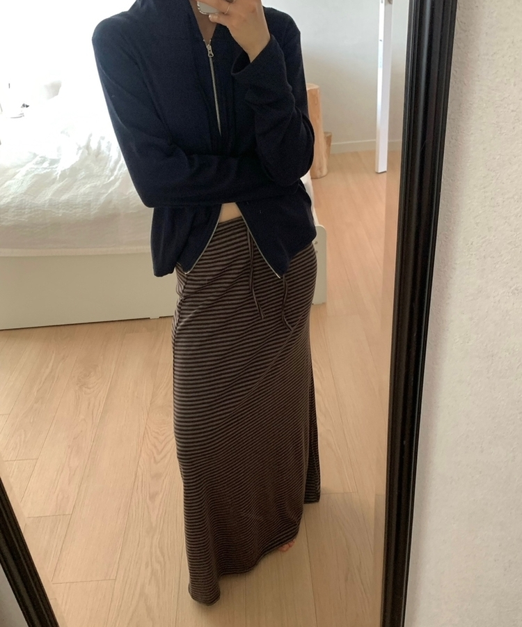 ストライプマキシスカート BROWN