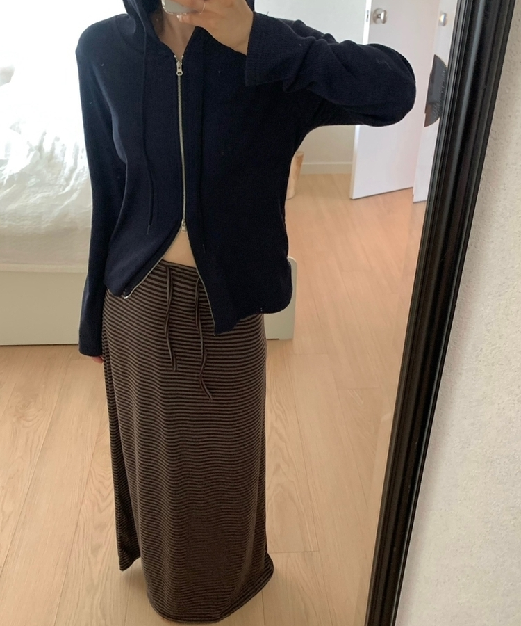 ストライプマキシスカート BROWN