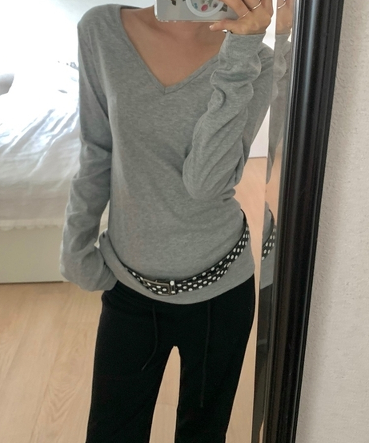 レイヤードVネックスリム長袖Tシャツ MELANGE