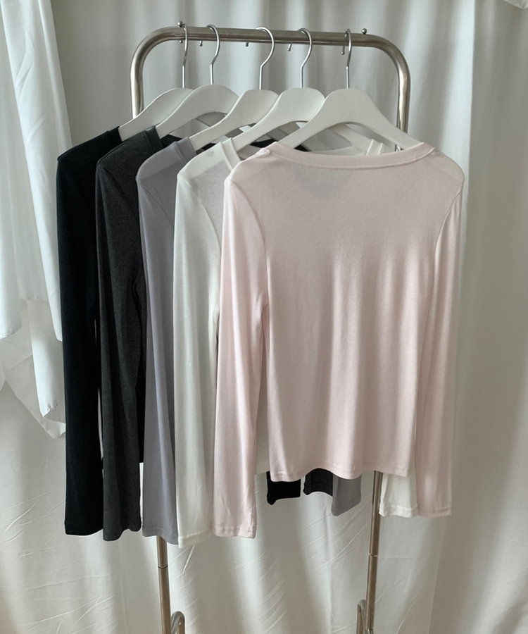 レイヤードボタンシンプル長袖Tシャツ(5color)