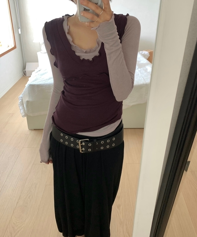 【SET】メロウキャミソール＋ストレッチ長袖Tシャツ PURPLE